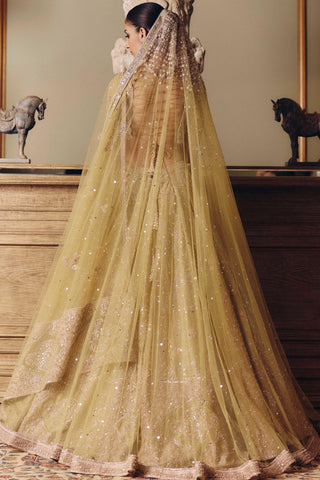 Green couture royal masai landscape aged lehenga