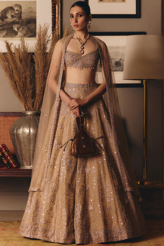 Beige couture aged masai landscape lehenga