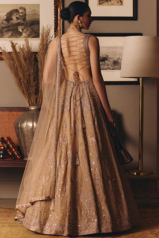 Beige couture aged masai landscape lehenga