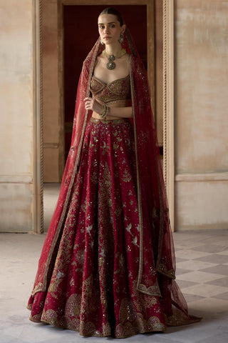 Lehenga Set Heritage Wear - Red Tree of Life Lehenga by Matsya