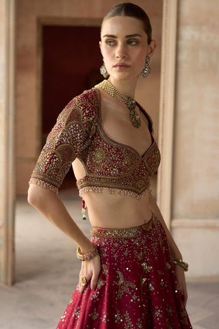 Lehenga Set Heritage Wear - Red Tree of Life Lehenga by Matsya