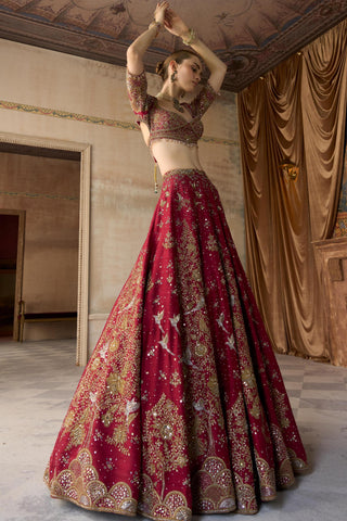 Lehenga Set Heritage Wear - Red Tree of Life Lehenga by Matsya