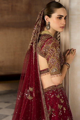 Lehenga Set Heritage Wear - Red Tree of Life Lehenga by Matsya