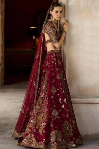 Lehenga Set Heritage Wear - Red Tree of Life Lehenga by Matsya