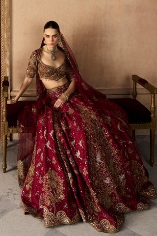 Lehenga Set Heritage Wear - Red Tree of Life Lehenga by Matsya