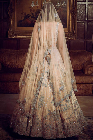 Beige moroccon pink flamingo landscape lost in time lehenga