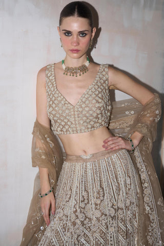 Lehenga Set Pearl Wear - Gold Eden Lehenga by Matsya