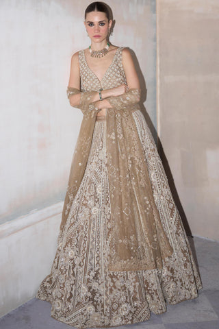 Lehenga Set Pearl Wear - Gold Eden Lehenga by Matsya