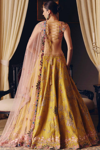 Yellow couture flamingo landscape lehenga