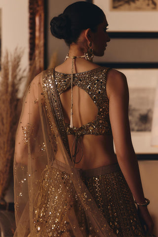 Gold couture sheeshraag toasted lehenga