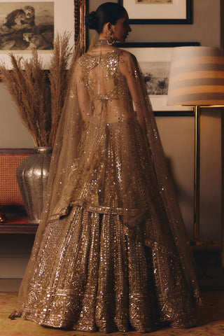 Gold couture sheeshraag toasted lehenga