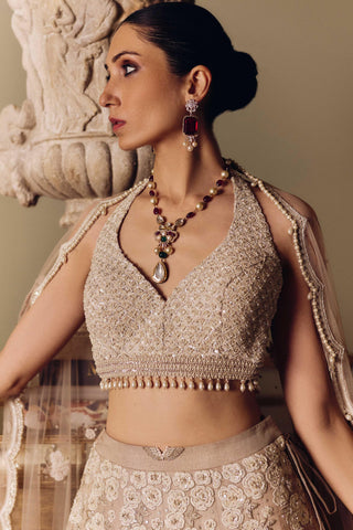 Ivory couture flamingos of the wild lehenga