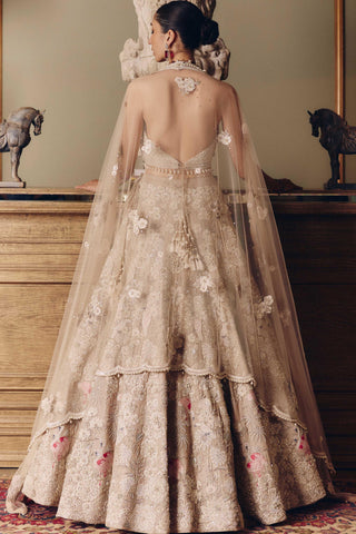 Ivory couture flamingos of the wild lehenga