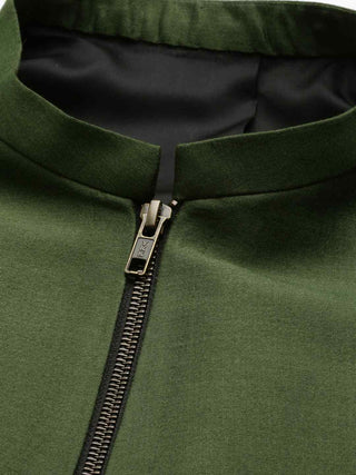 Green cotton silk zipper jacket