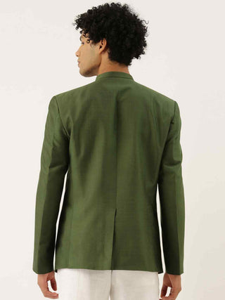Green cotton silk zipper jacket