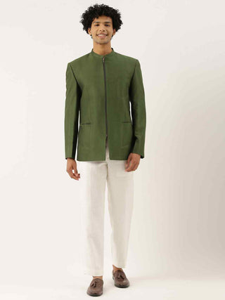Green cotton silk zipper jacket