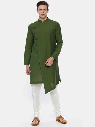 Green cotton asymmetric kurta and churidar