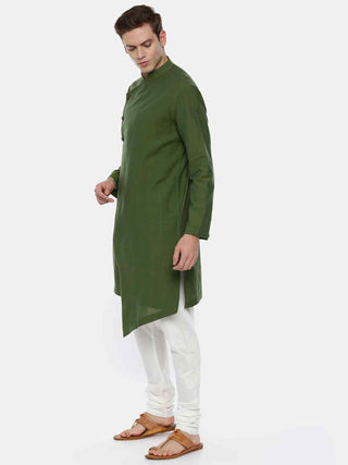 Green cotton asymmetric kurta and churidar
