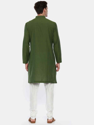 Green cotton asymmetric kurta and churidar