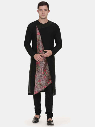 Black chanderi printed kurta and churidar