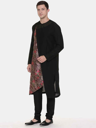 Black chanderi printed kurta and churidar