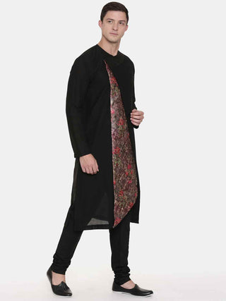 Black chanderi printed kurta and churidar