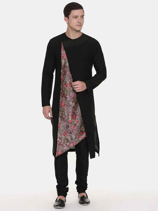 Black chanderi printed kurta and churidar