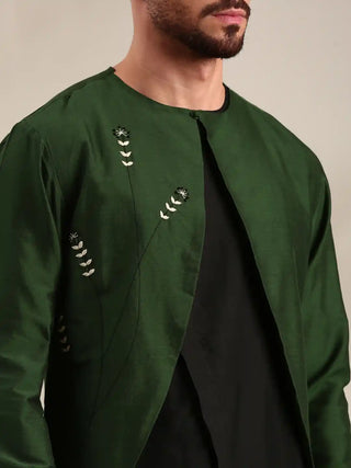 Green & black cotton silk kurta and churidar