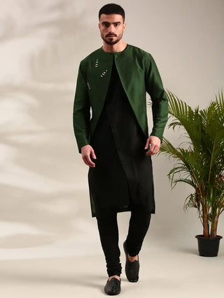 Green & black cotton silk kurta and churidar
