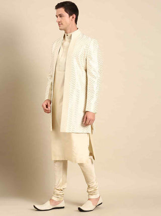 Ivory chanderi silk long open jacket