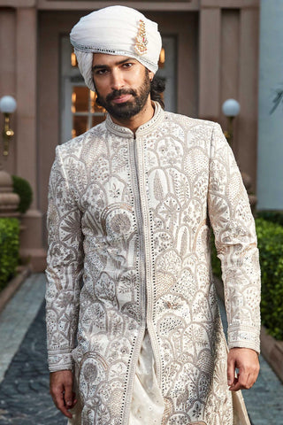 Sherwani Set Palace Wear - Ivory Palace Sherwani by Matsya