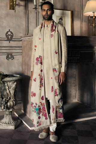 Embroidered Achkan Indian Wedding - Beige Dhagai Classic by Matsya
