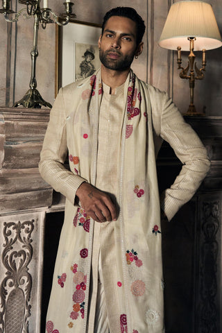 Embroidered Achkan Indian Wedding - Beige Dhagai Classic by Matsya