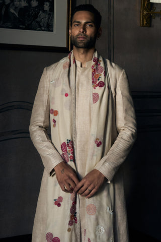 Embroidered Achkan Indian Wedding - Beige Dhagai Classic by Matsya