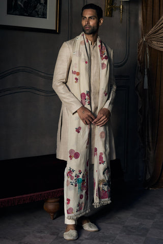Embroidered Achkan Indian Wedding - Beige Dhagai Classic by Matsya