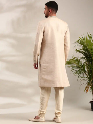 Gold chanderi sherwani and churidar