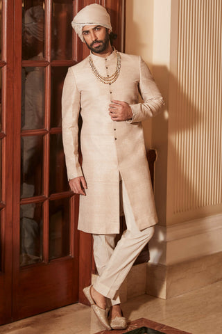 Sherwani Set Classic Wear - White Royal Sherwani by Matsya