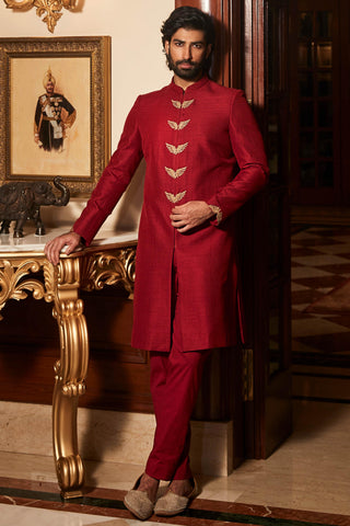 Sherwani Set Bold Wear - Red Wings of Paradise Sherwani by Matsya