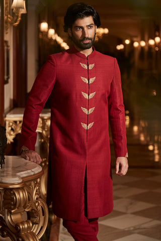 Sherwani Set Bold Wear - Red Wings of Paradise Sherwani by Matsya
