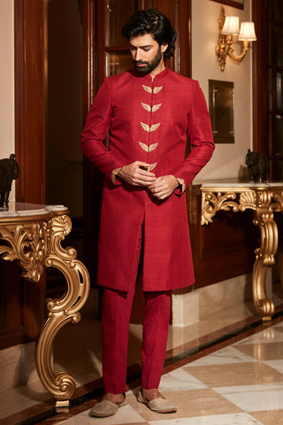 Sherwani Set Bold Wear - Red Wings of Paradise Sherwani by Matsya