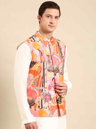 Pink orange digital print waist coat