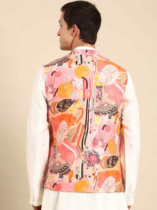 Pink orange digital print waist coat