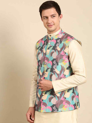 Sapphire blue printed waistcoat jacket