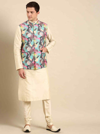 Sapphire blue printed waistcoat jacket