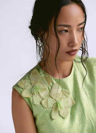 Green draped reim blazer set