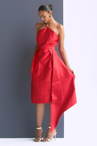 Red column reim dress