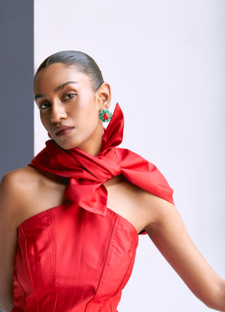 Red column reim dress