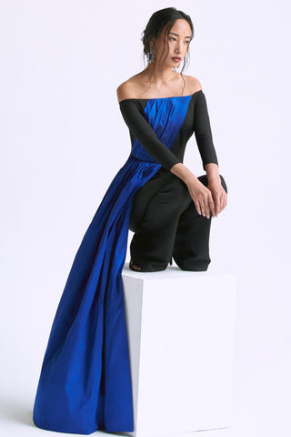 Blue draped contrast reim co-ord set