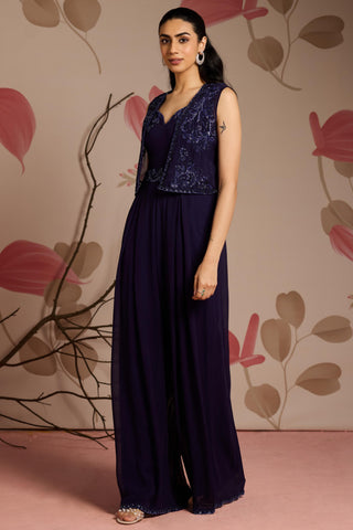 Blue aster under bloom jumpsuit set