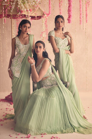 Green jasmine under bloom lehenga set